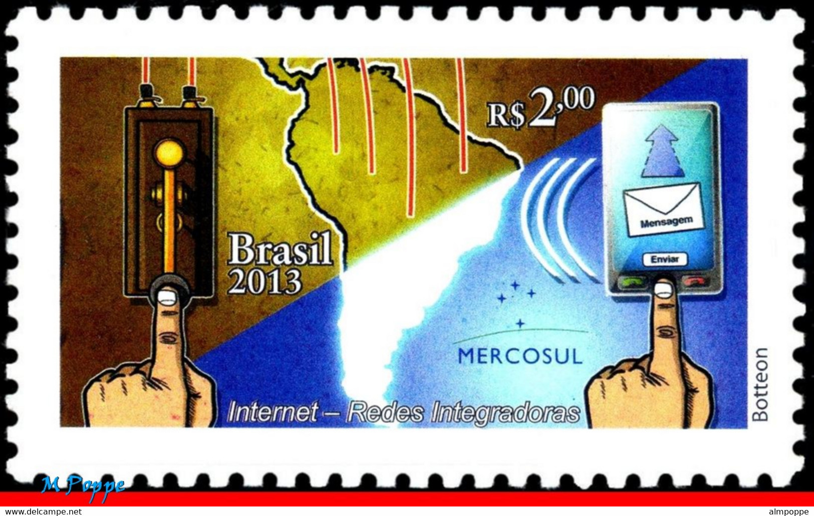 Ref. BR-3243 BRAZIL 2013 COMPUTERS, INTEGRATIVE NETWORKS,, MERCOSUL, INTERNET, MAPS, MNH 1V Sc# 3243 - Computers