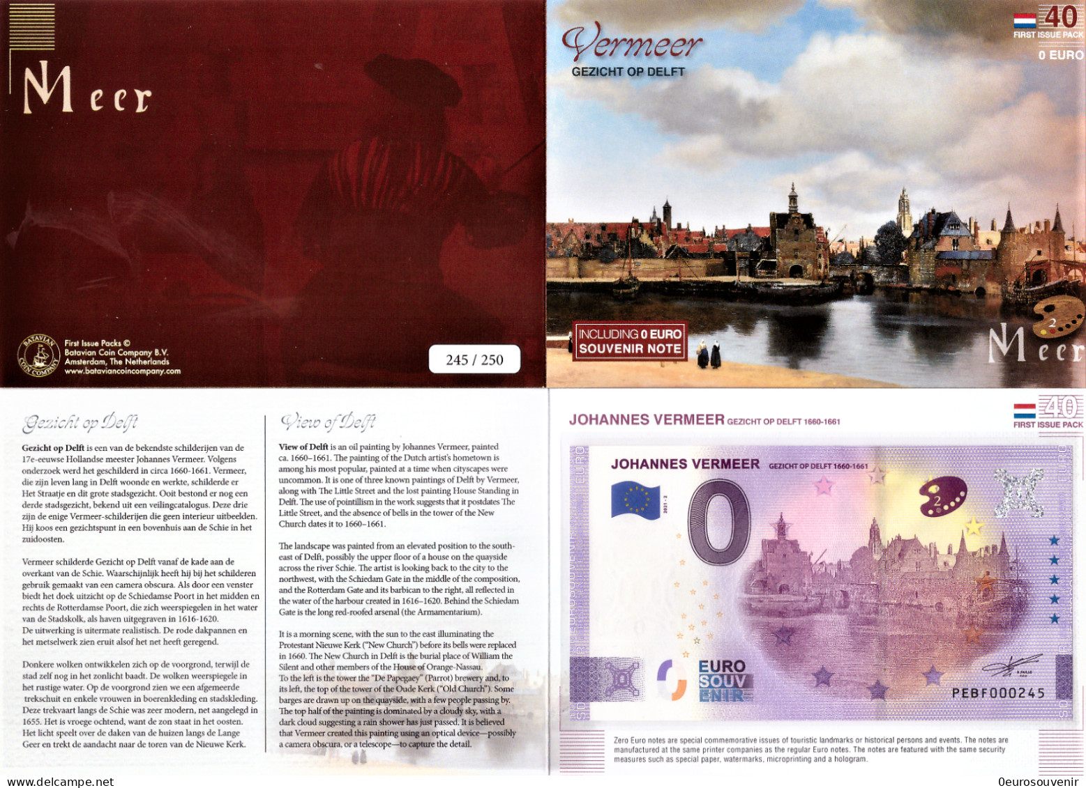0-Euro PEBF 2021-2 JOHANNES VERMEER - GEZICHT OP DELFT 1660-1661 First Issue Pack No. Nur Bis #250 ! - Essais Privés / Non-officiels