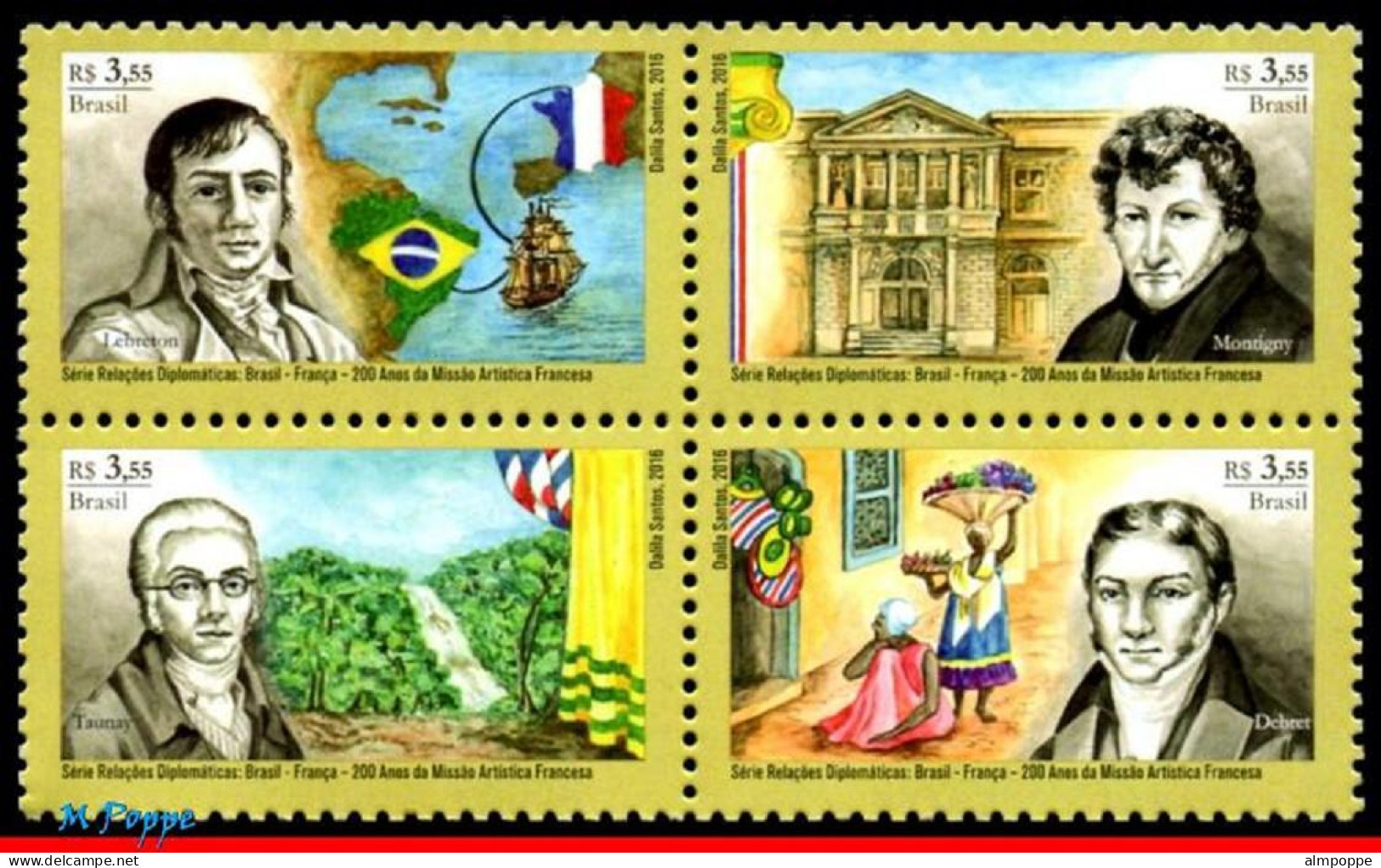 Ref. BR-V2016-04 BRAZIL 2016 - WITH FRANCE, ARTISTICMISSION ARRIVAL, ART, SHIPS, SET MNH, RELATIONSHIP 4V - Unused Stamps