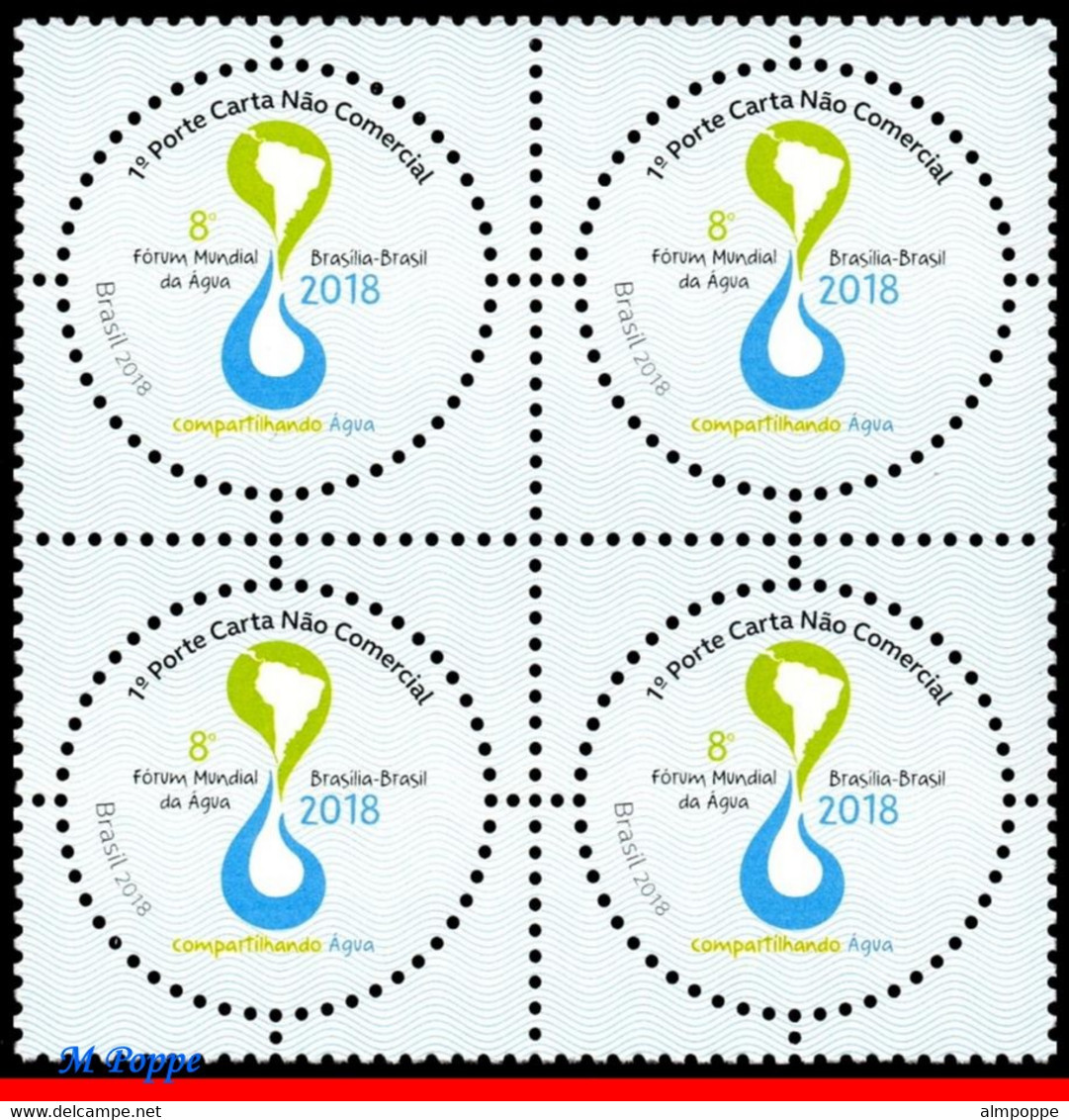 Ref. BR-V2018-01-Q BRAZIL 2018 - 8TH WORLD WATER FORUM,ROUND STAMP, MAPS, BLOCK MNH, NATURE 4V - Blocks & Sheetlets