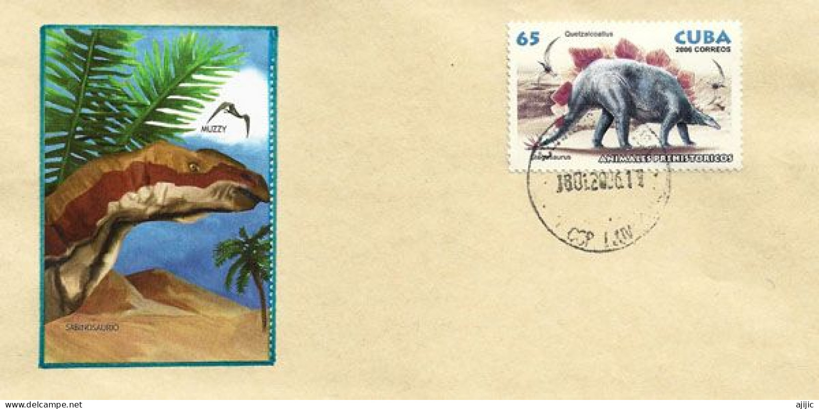 Le Quetzalcoatlus,reptile Volant & Le Stegosaurus Sur Lettre De Cienfuegos (Cuba) - Fossils