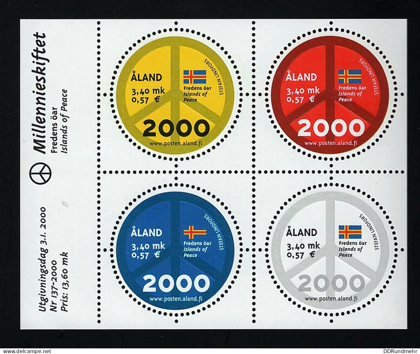 2000 Millennium  Michel AX BL4 Stamp Number AX 161 Yvert Et Tellier AX 164-167 Stanley Gibbons AX MS171 Xx MNH - Ålandinseln