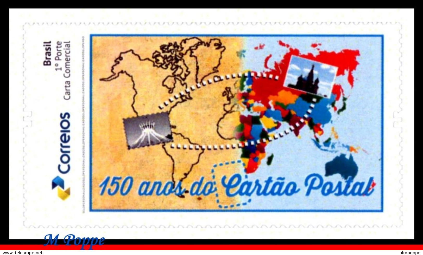 Ref. BR-V2019-61 BRAZIL 2019 - 150 YEARS OF THE POSTCARD, WORLD MAP, POSTCROSSING, MNH, POST 1V - Unused Stamps