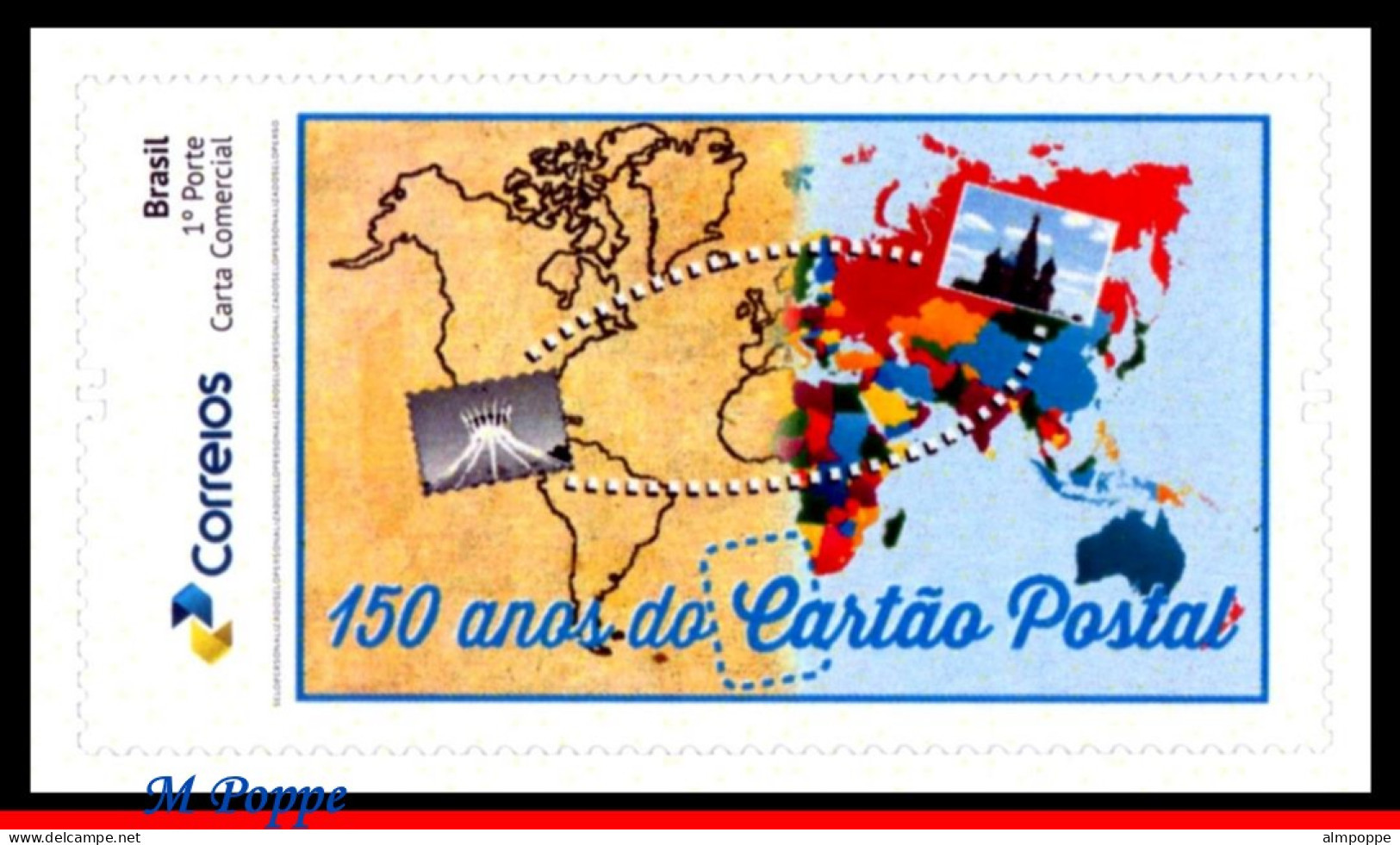 Ref. BR-V2019-61 BRAZIL 2019 - 150 YEARS OF THE POSTCARD, WORLD MAP, POSTCROSSING, MNH, POST 1V - Neufs