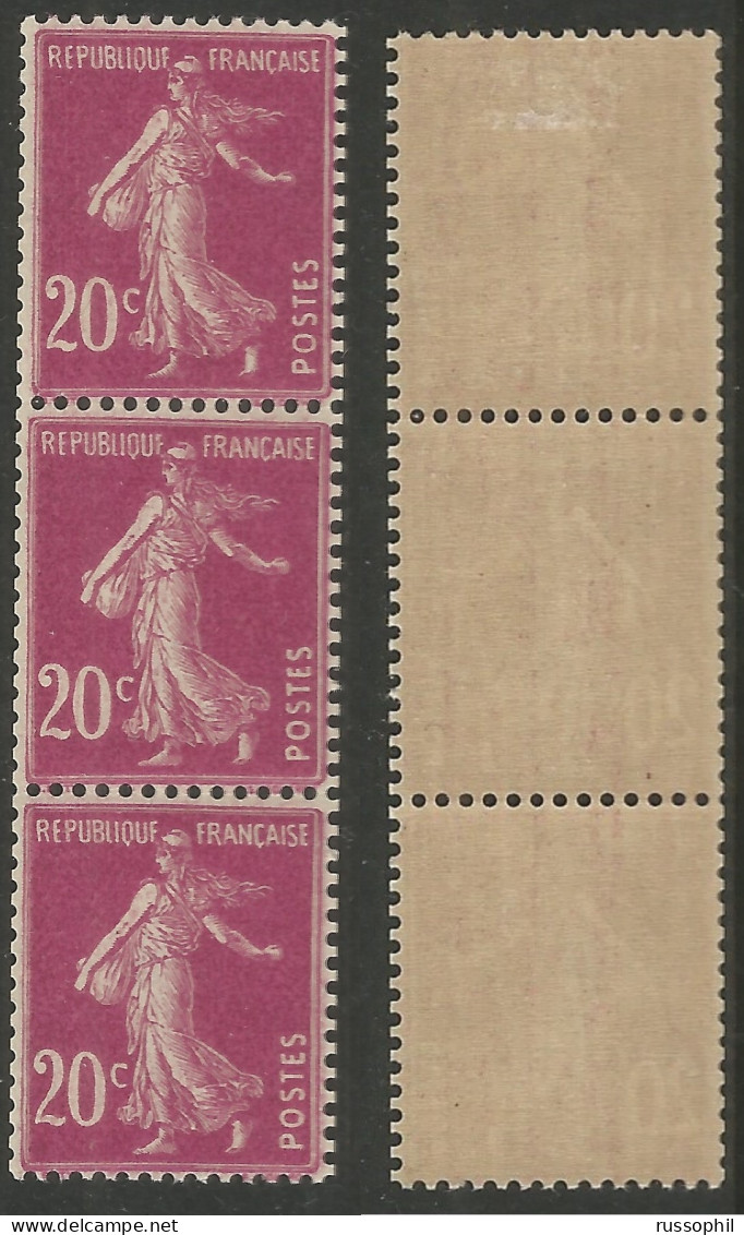 FRANCE - Yv #190 - ROULETTE VERTICALE DE 3 (1 * + 2 **) - ROLLER VERTICAL STRIP OF 3 ( 1 MH + 2 MNH)   - Rollo De Sellos