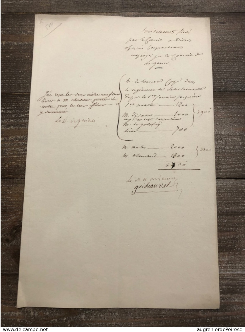 Autographe De GRIBEAUVAL , Inventeur Du Canon Vers 1788 - Personajes Historicos