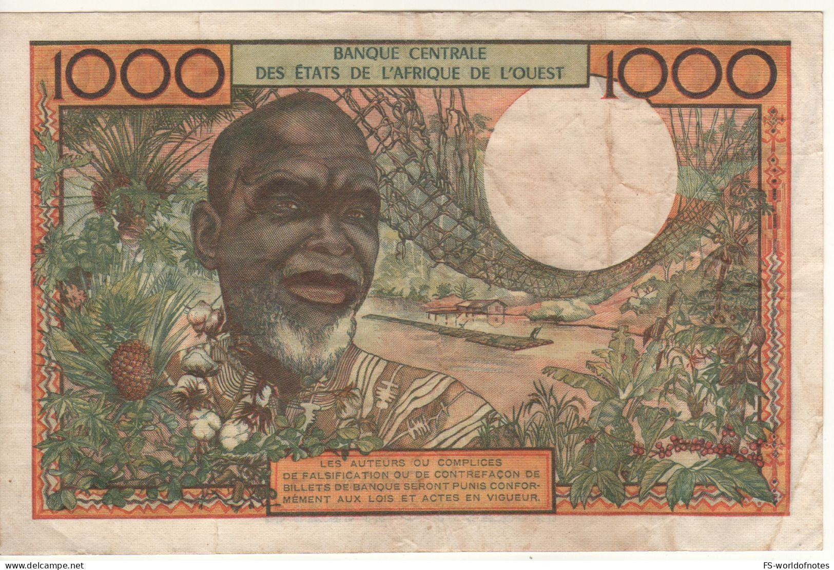 IVORY COAST   1'000 Francs  P103Ah   West AFRICAN States ( ND  1965 ) Couple On Front + Bearded Man At Back - Ivoorkust