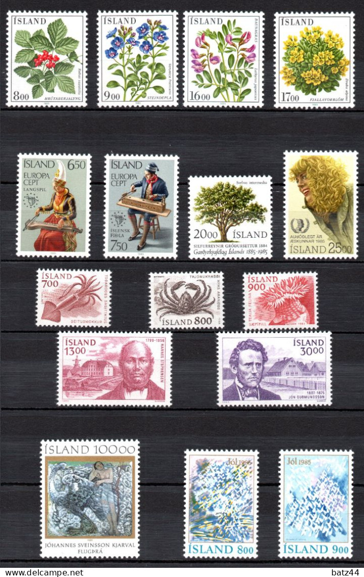 ISLANDE ISLAND Année Complète 1985 Timbres** Neufs Sans Charnière - Unused Stamps
