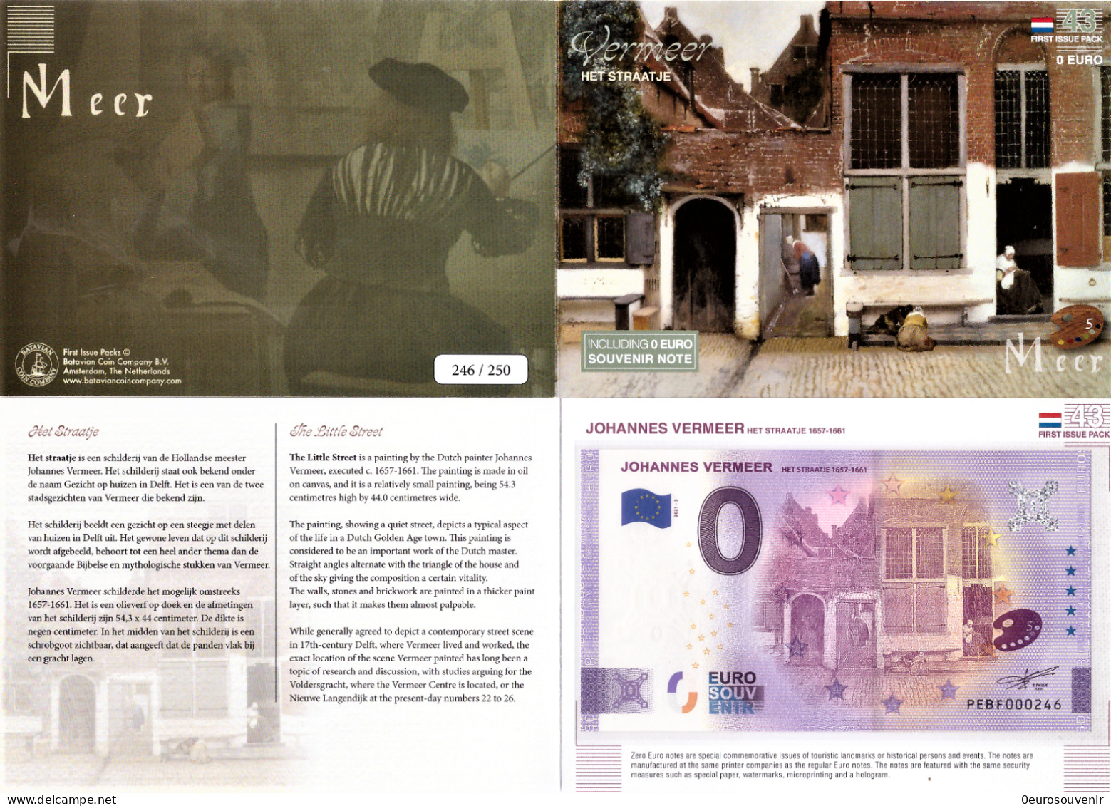 0-Euro PEBF 2021-5 JOHANNES VERMEER - HET STRAATJE 1657-1661 First Issue Pack No. Nur Bis #250 ! - Essais Privés / Non-officiels