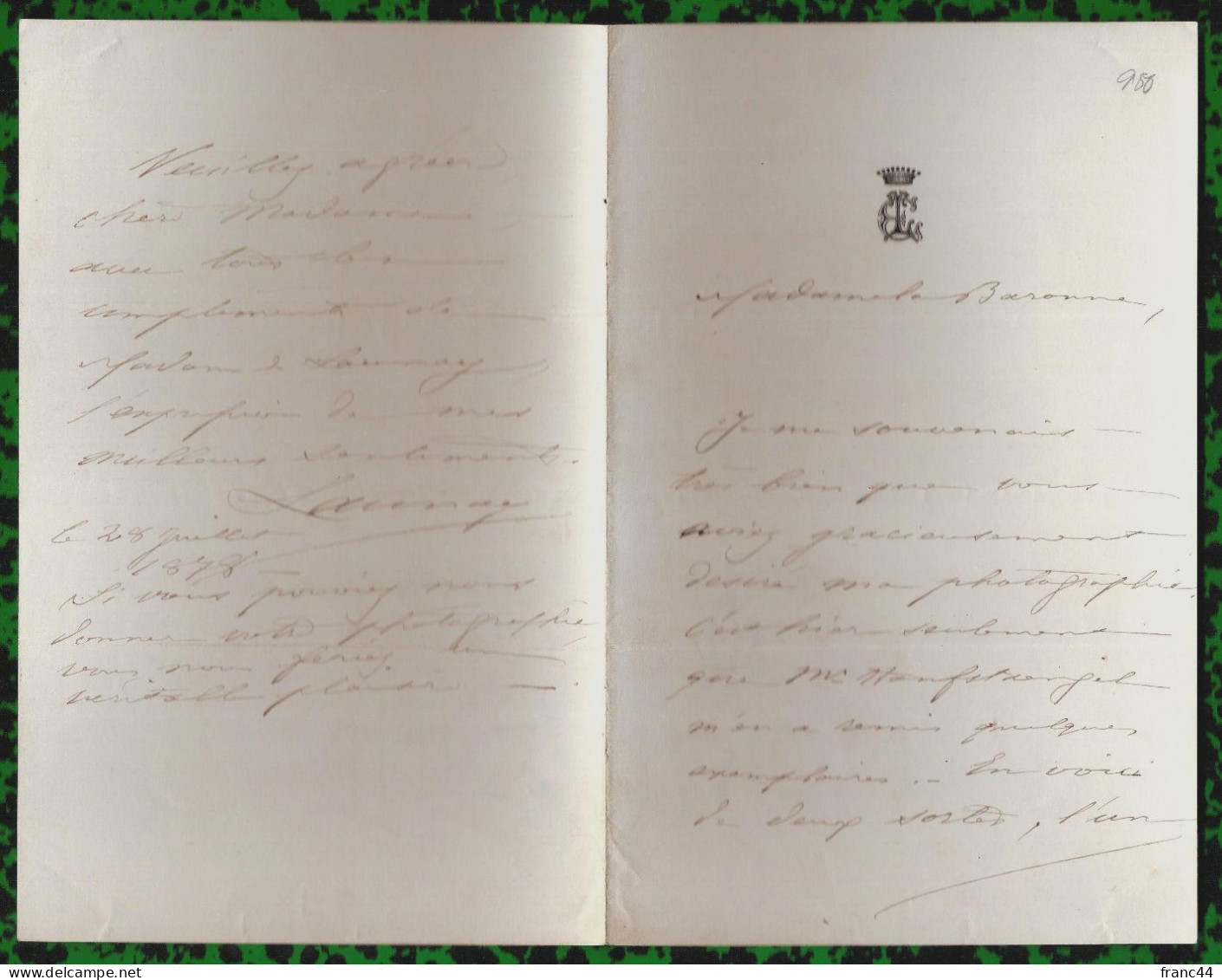 1878 - L.A.S. E. Launay, Adressée à Une Baronne ... à Découvrir - Historical Figures