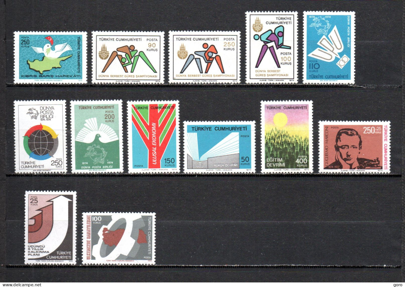 Turquía  1974  .-   Y&T  Nº   2100-2101/2103-2104/2106-2107/2109-2110-2111/2112   ** - Unused Stamps