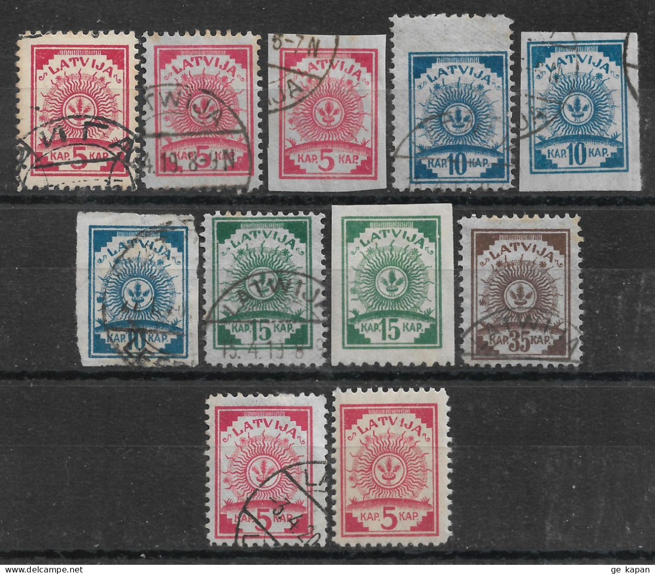 1918-1920 LATVIA Set Of 9 Used + 2 MLH Stamps (Michel # 2I,7A,7C,8A,8C,9A,9B,12A,46a,46b) CV €27.20 - Lettland