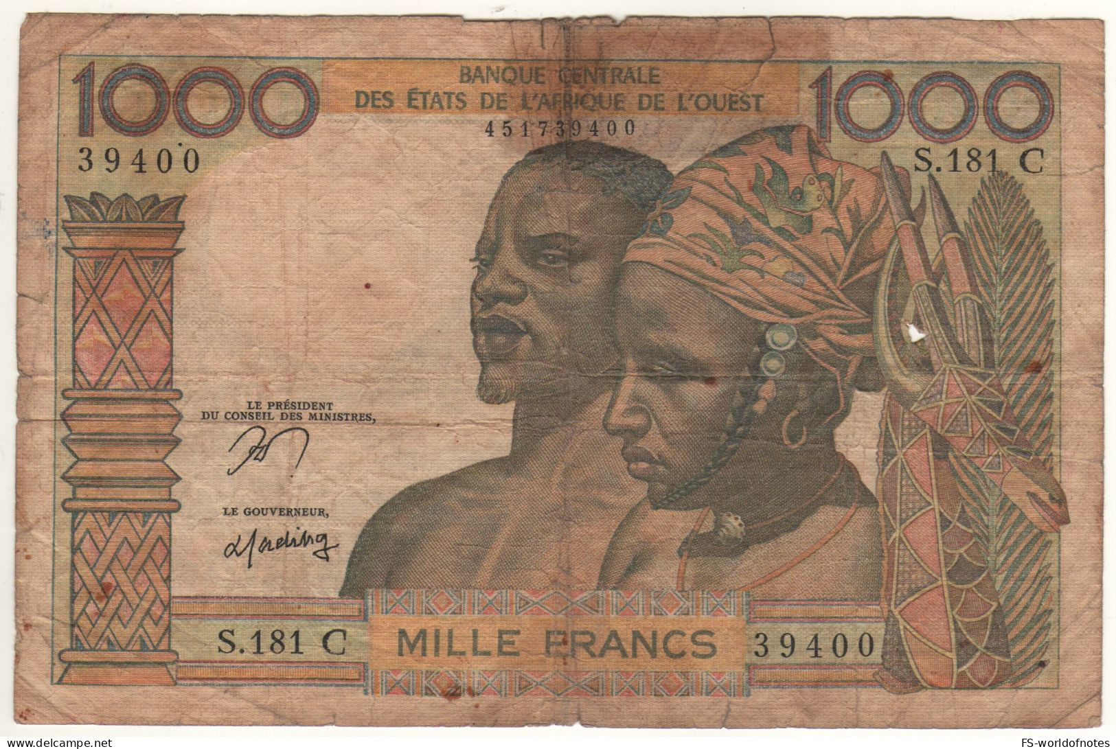 BURKINA FASO (Upper Volta)  1'000 Francs  P303Cn  West AFRICAN States ( ND  1965 ) Couple On Front + Bearded Man At Back - Burkina Faso