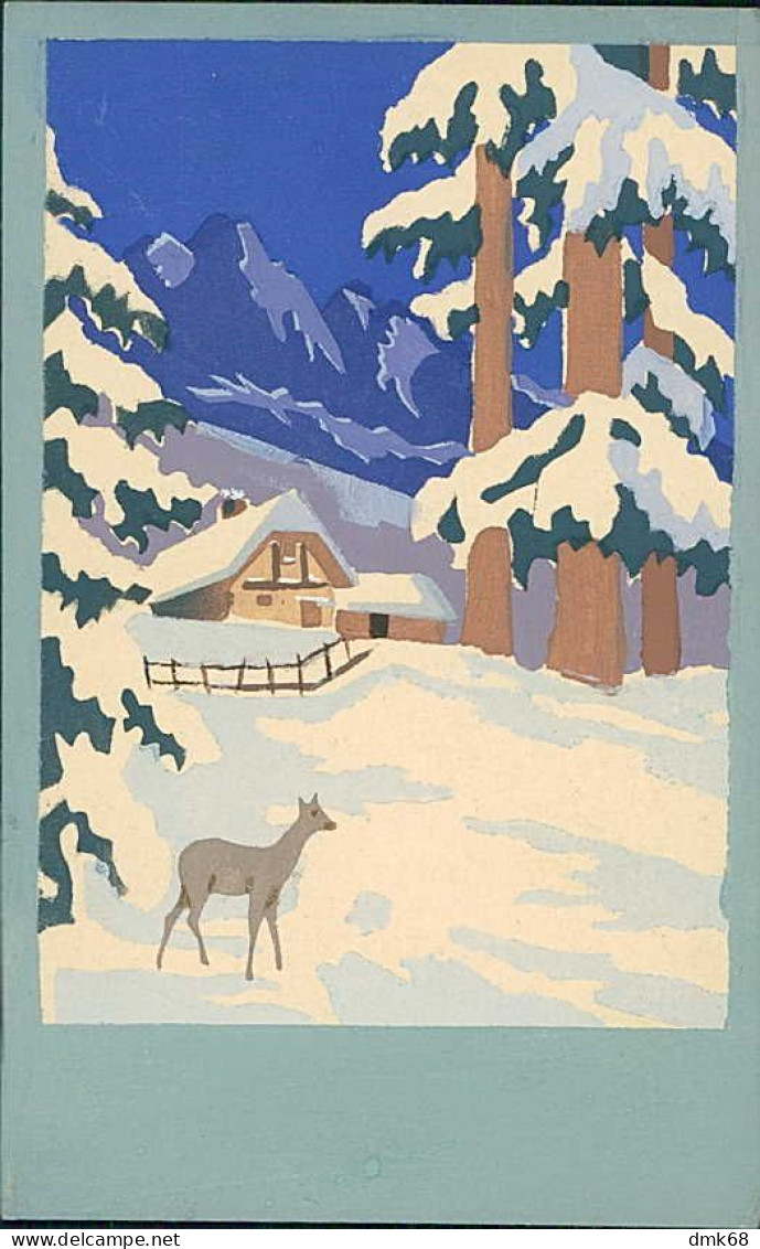 KARABELLINI SIGNED 1930s HAND PAINTED / DIPINTA A MANO POSTCARD - WINTER LANDSCAPE -  (5476) - Corbella, T.