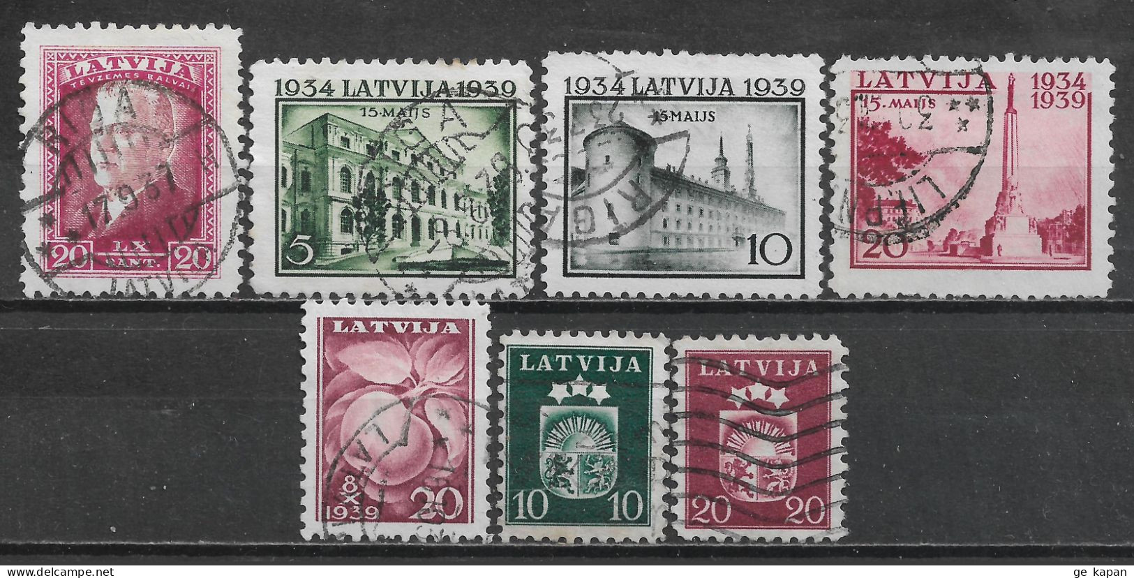 1937-1940 LATVIA Set Of 7 Used Stamps (Michel # 256,272-274,280,286,287) CV €6.20 - Lettland