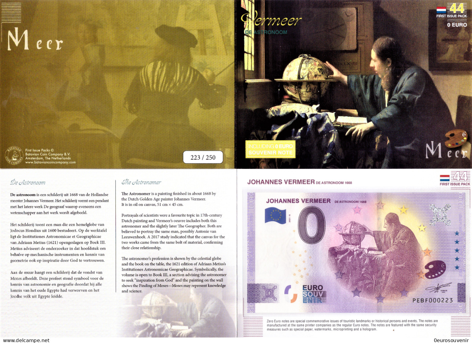 0-Euro PEBF 2021-6 JOHANNES VERMEER - DE ASTRONOOM 1668 First Issue Pack No. Nur Bis #250 ! - Essais Privés / Non-officiels