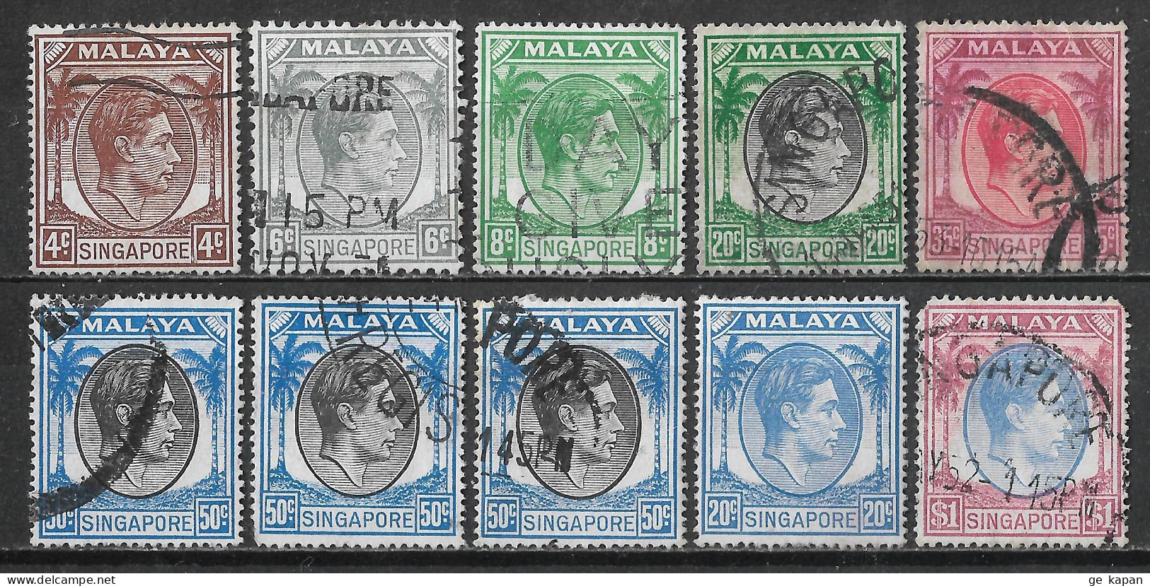 1948-1952 SINGAPORE Set Of 10 Used STAMPS (Michel # 4C,6A,8C,12C,13,15,17C,18C) HP €9.70 - Singapore (...-1959)