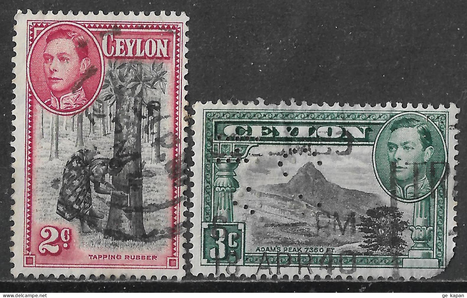 1938 CEYLON Set Of 2 USED STAMPS Perf.13½x13 (Michel # 230C,231C) CV €14.40 - Ceylon (...-1947)