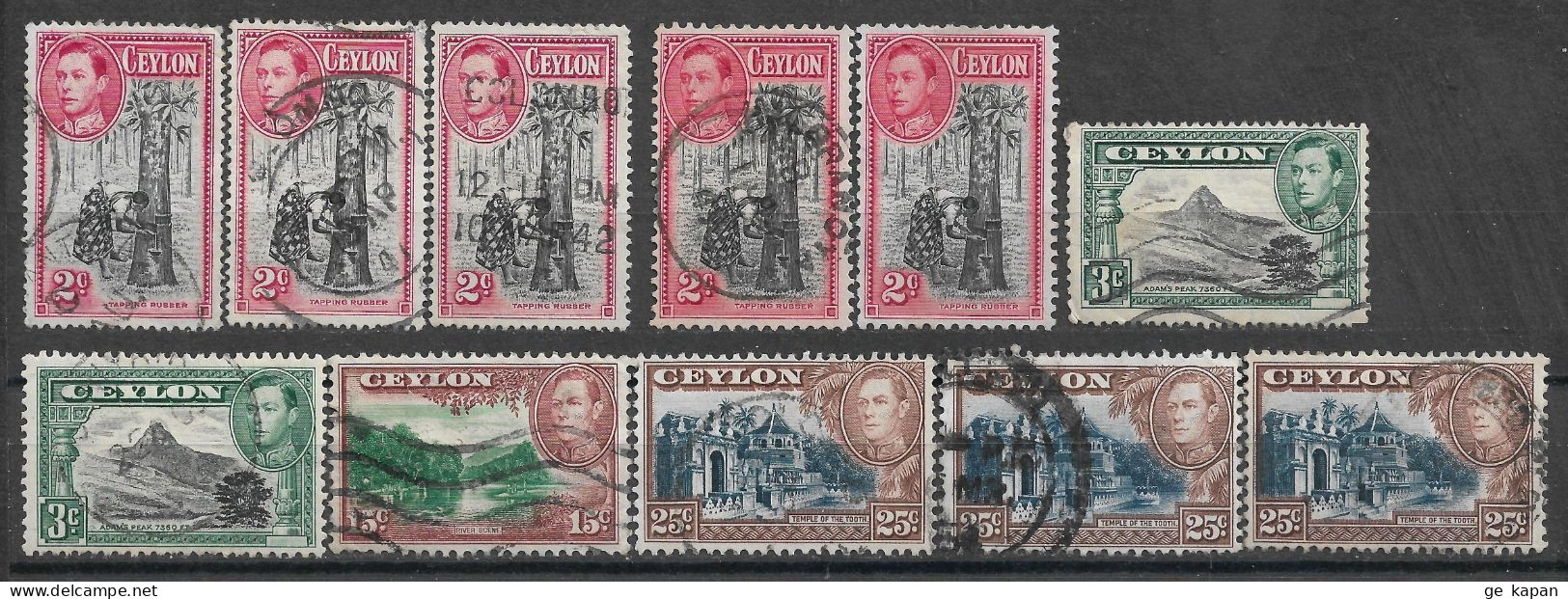 1938-1944 CEYLON Set Of 11 USED STAMPS (Michel # 230D,230F,231A,231G,235y,237x) CV €6.10 - Ceylon (...-1947)