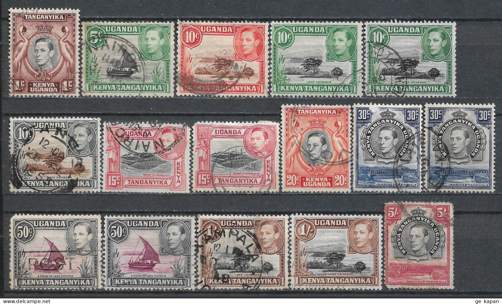 1938 KENYA,UGANDA,TANGANYIKA Set Of 9 Used Stamps (Michel # 52bC,53,55A,56A,58C,60D,62D,65IIC,66C) CV €10.60 - Kenya, Uganda & Tanganyika