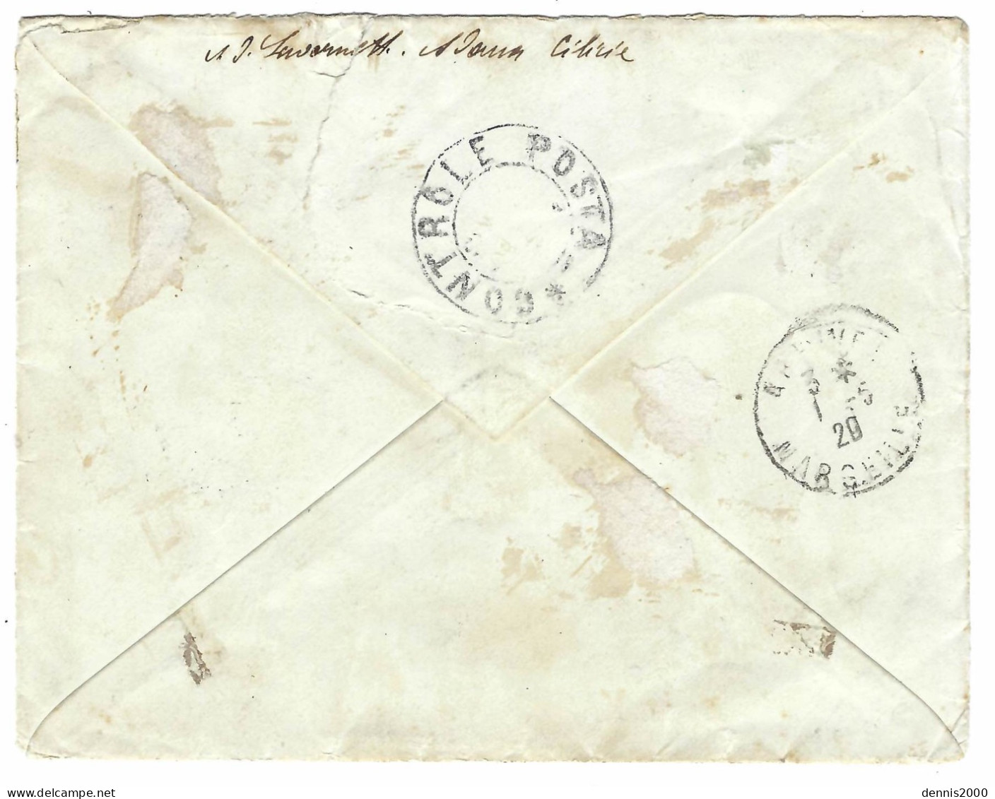 1920 - Enveloppe RECC. D' ADANA  Affr. Mixte Français ( O.M.F ) Et Turcs - Au Dos CONTROLE POSTAL - Cartas & Documentos