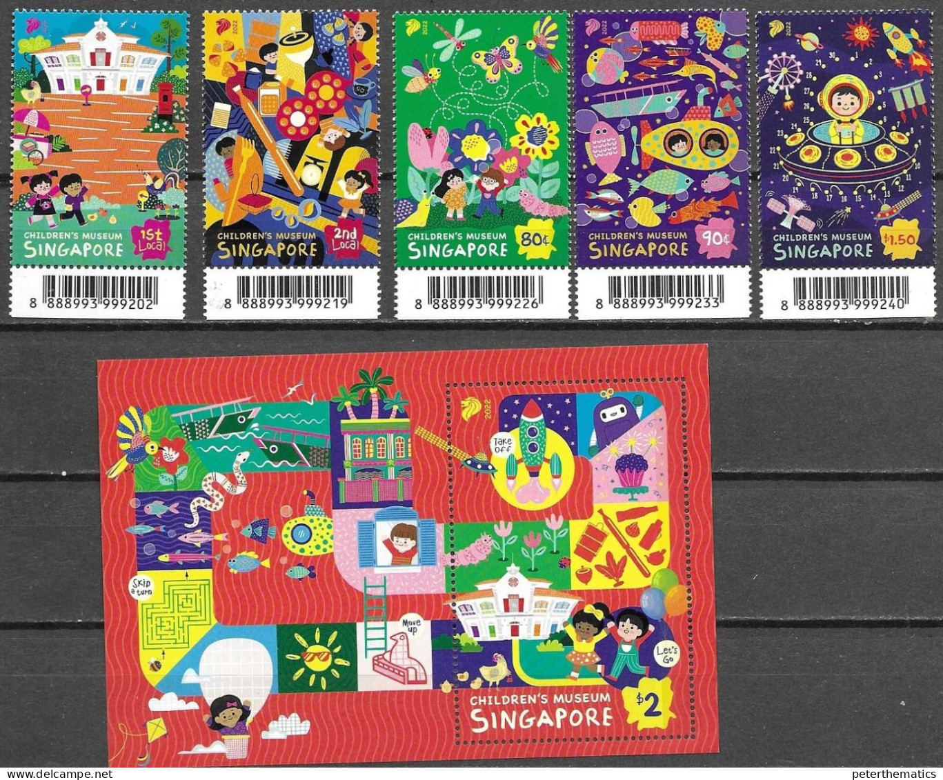 SINGAPORE, 2022, MNH, CHILDREN'S MUSEUM, FISH, BUTTEFLIES, BIRDS, SPACE, 5v+S/SHEET - Museos