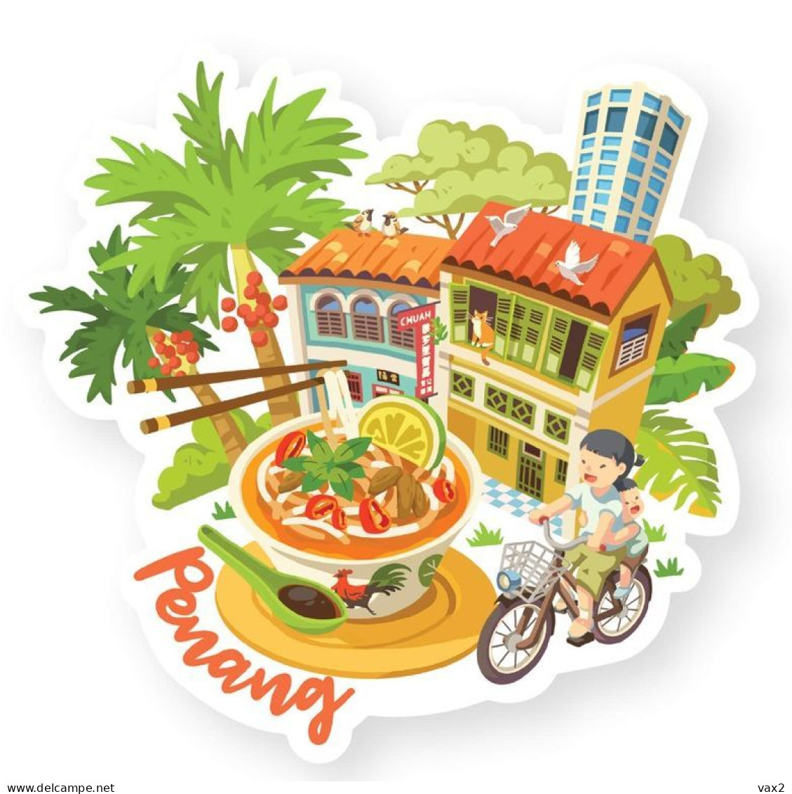 Malaysia Pulau Pinang Shaped Postcard MINT Penang Landmark Food Bicycle - Malaysia