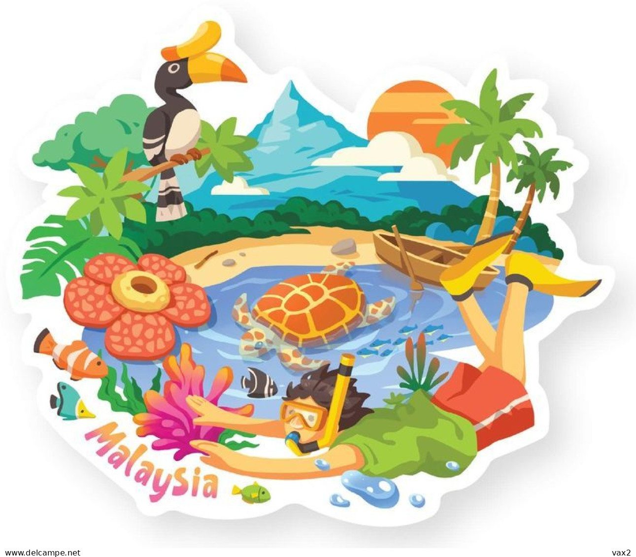 Malaysia Shaped Postcard MINT Hornbill Turtle Diving Snorkeling - Malaysia