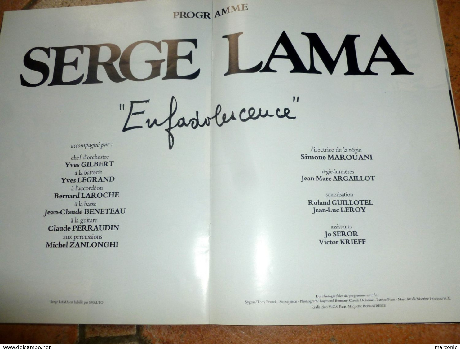 Programme Serge LAMA 1969 - ENFADOLESCENCE - Programmes