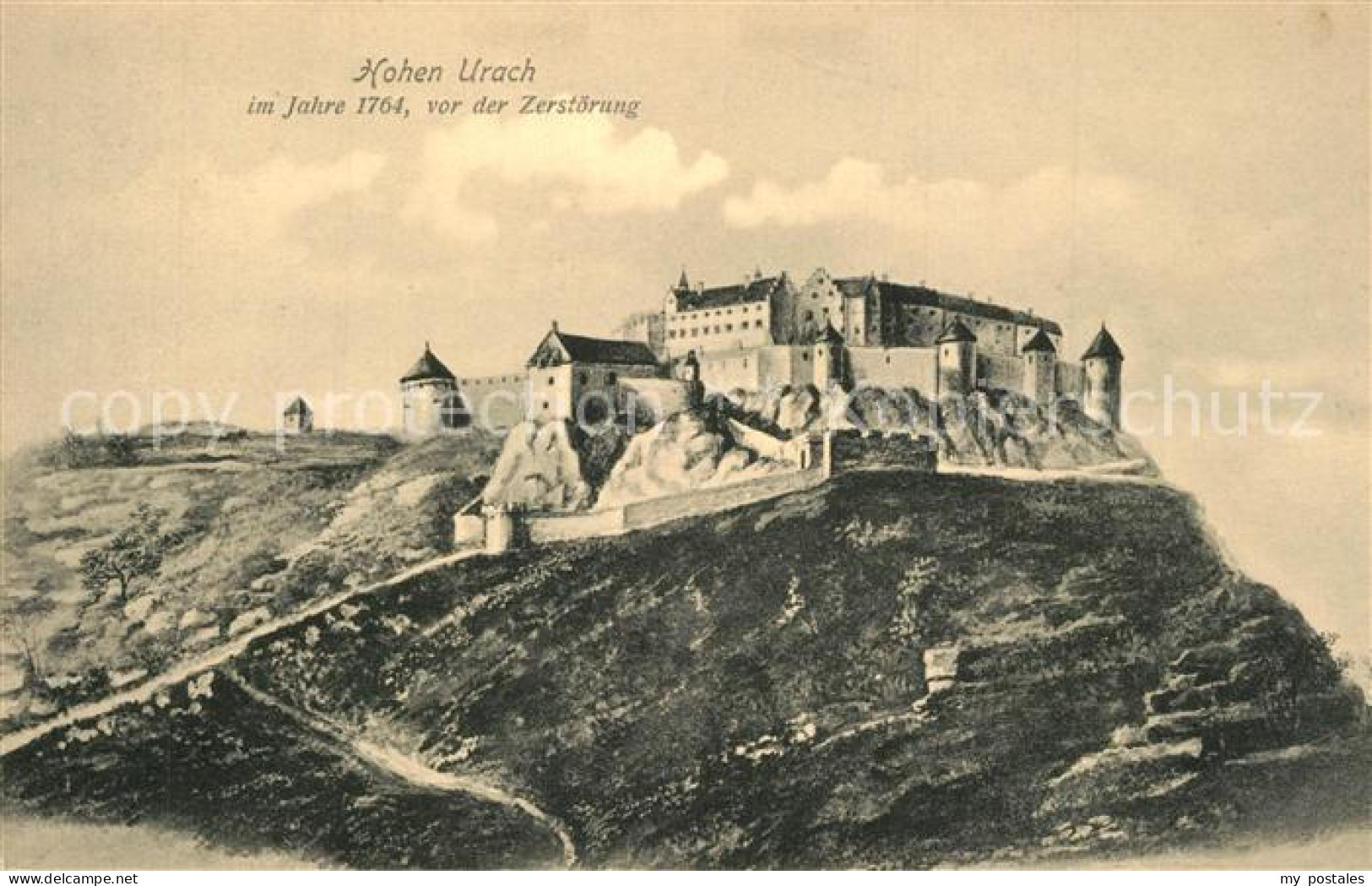 73553508 Urach Bad Schloss Hohen Urach Anno 1764 Vor Der Zerstoerung Kuenstlerka - Bad Urach