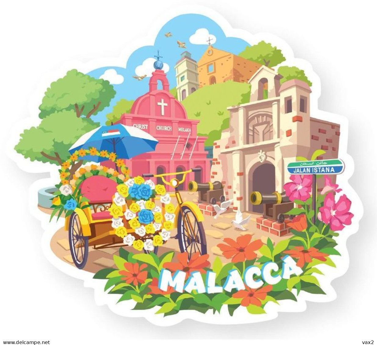 Malaysia Melaka Shaped Postcard MINT Malacca Landmark Trishaw - Malasia