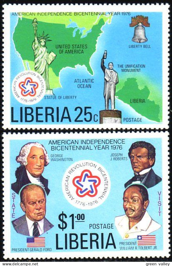 572 Liberia US Map Bicentennial MNH ** Neuf SC (LBA-85) - Indipendenza Stati Uniti