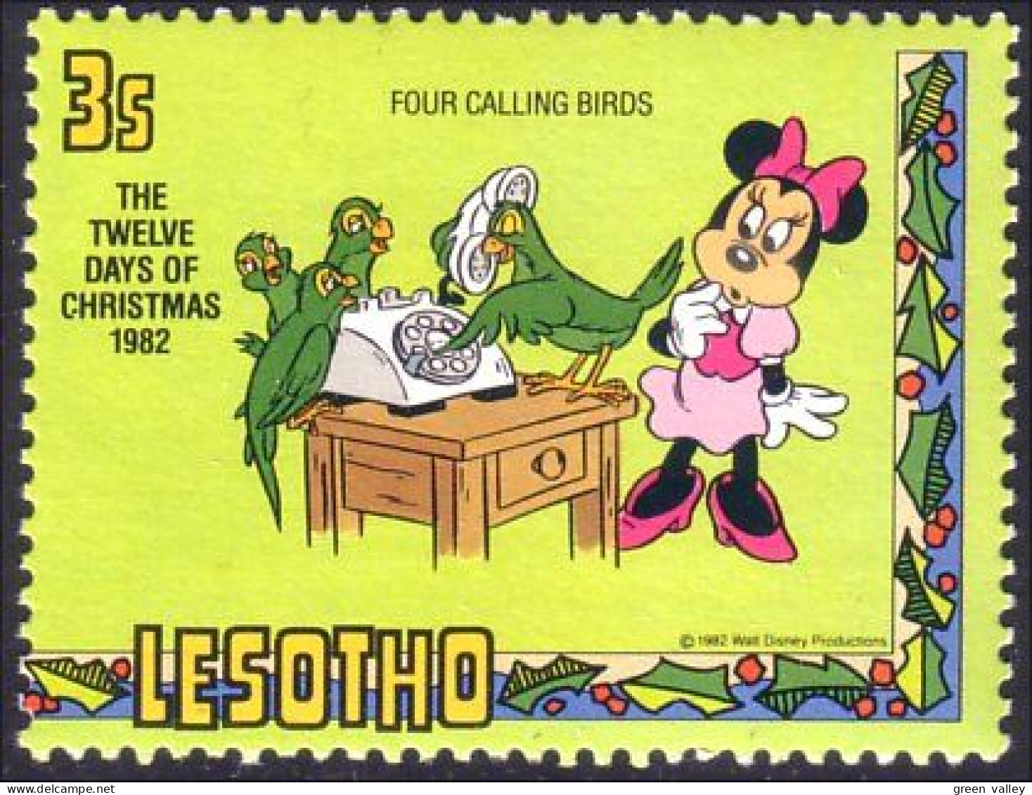 570 Lesotho Noel Christmas Perroquets Parrots Minnie Telephone MNH ** Neuf SC (LES-44a) - Lesotho (1966-...)