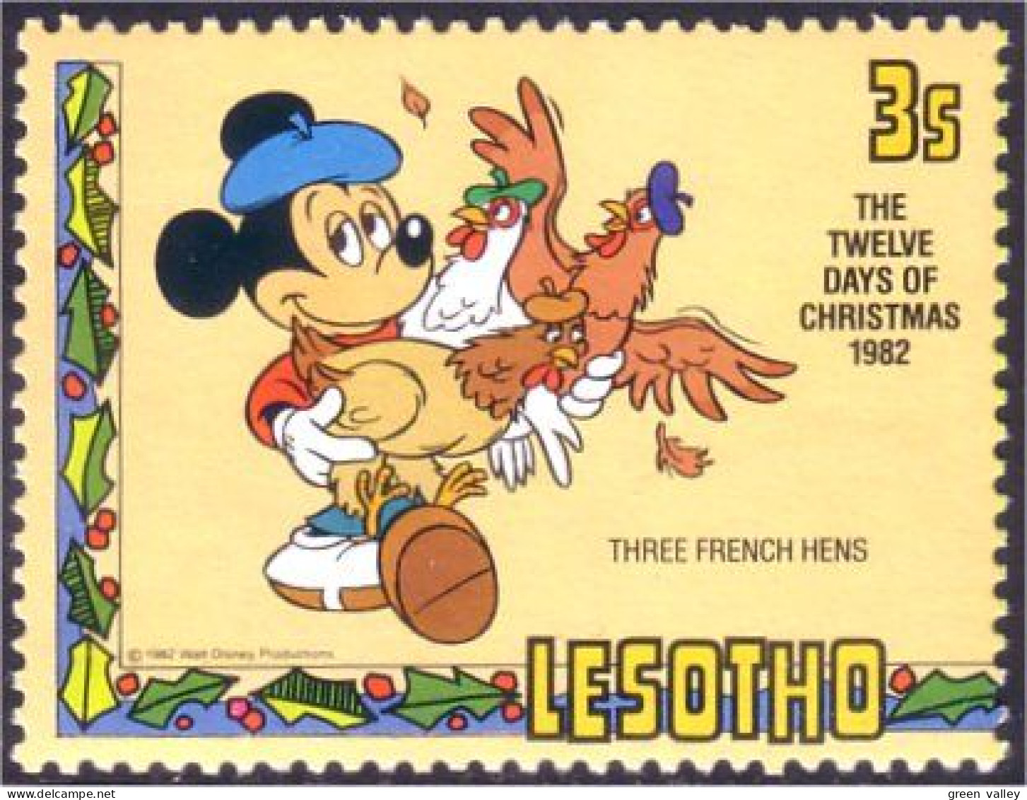 570 Lesotho Noel Christmas Mickey Poule Chicken Hen Coq Rooster Huhn Hahn MNH ** Neuf SC (LES-45a) - Hoendervogels & Fazanten