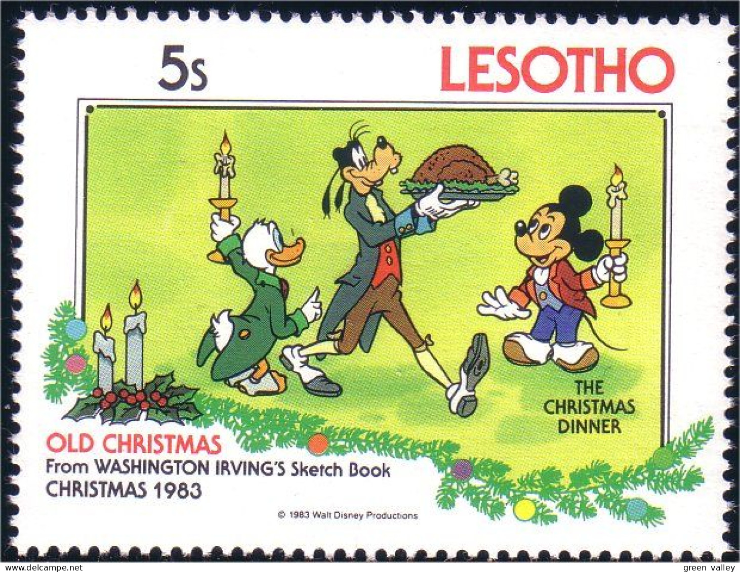 570 Lesotho Noel Christmas Mickey Donald Dingo Goofy Candle Bougie Dinde Turkey MNH ** Neuf SC (LES-33a) - Lesotho (1966-...)