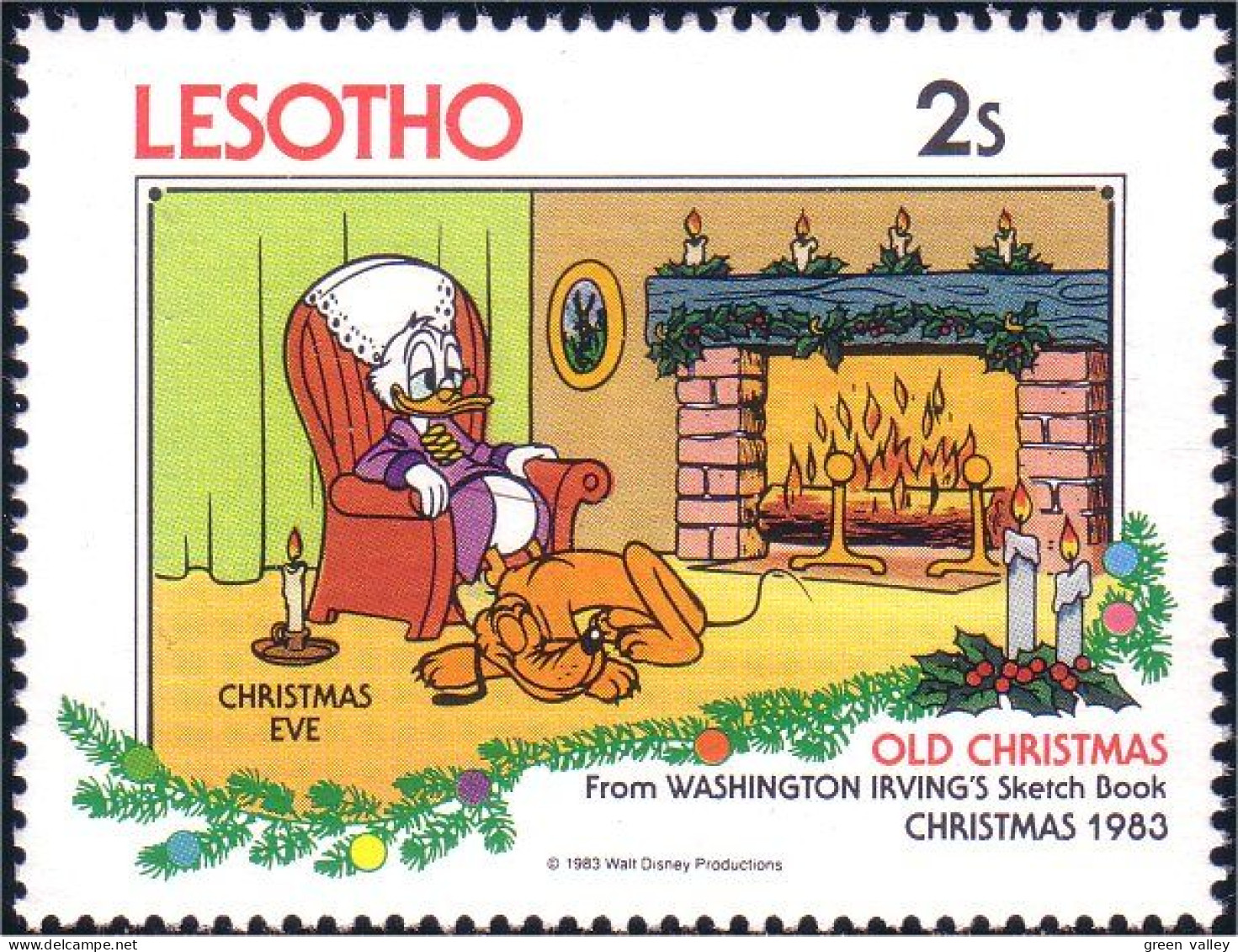 570 Lesotho Noel Christmas Donald Pluto Cheminée Feu Fire Fireplace MNH ** Neuf SC (LES-30a) - Lesotho (1966-...)