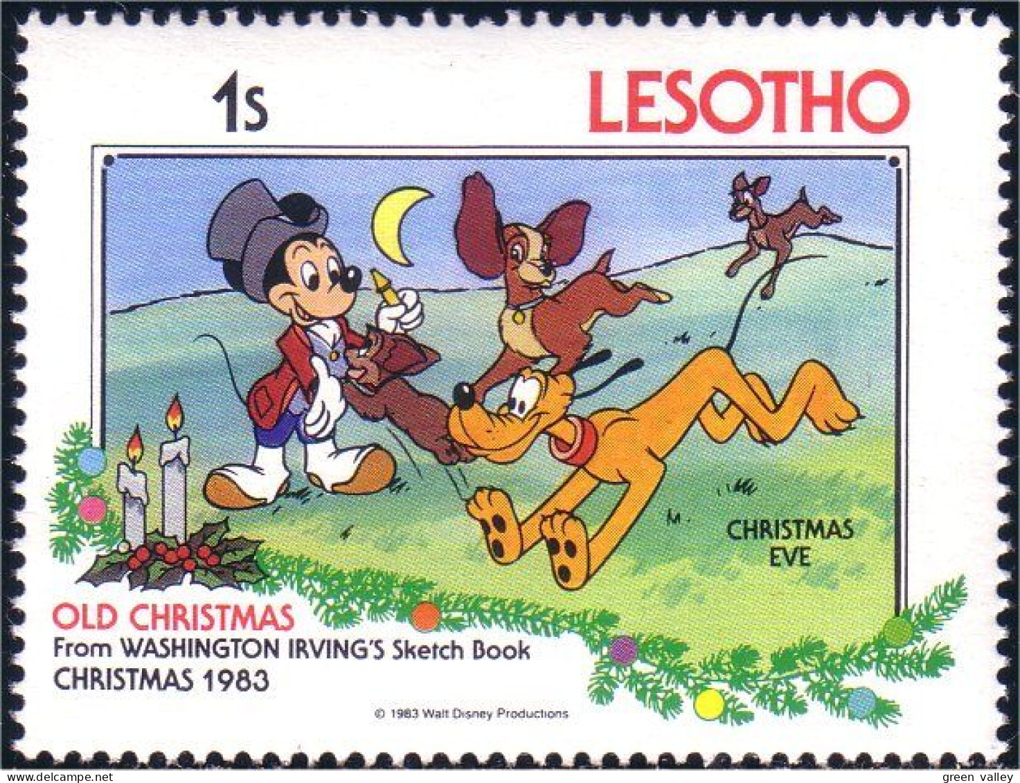 570 Lesotho Noel Christmas Mickey Pluto Candle Bougie Lune Moon MNH ** Neuf SC (LES-29a) - Lesotho (1966-...)