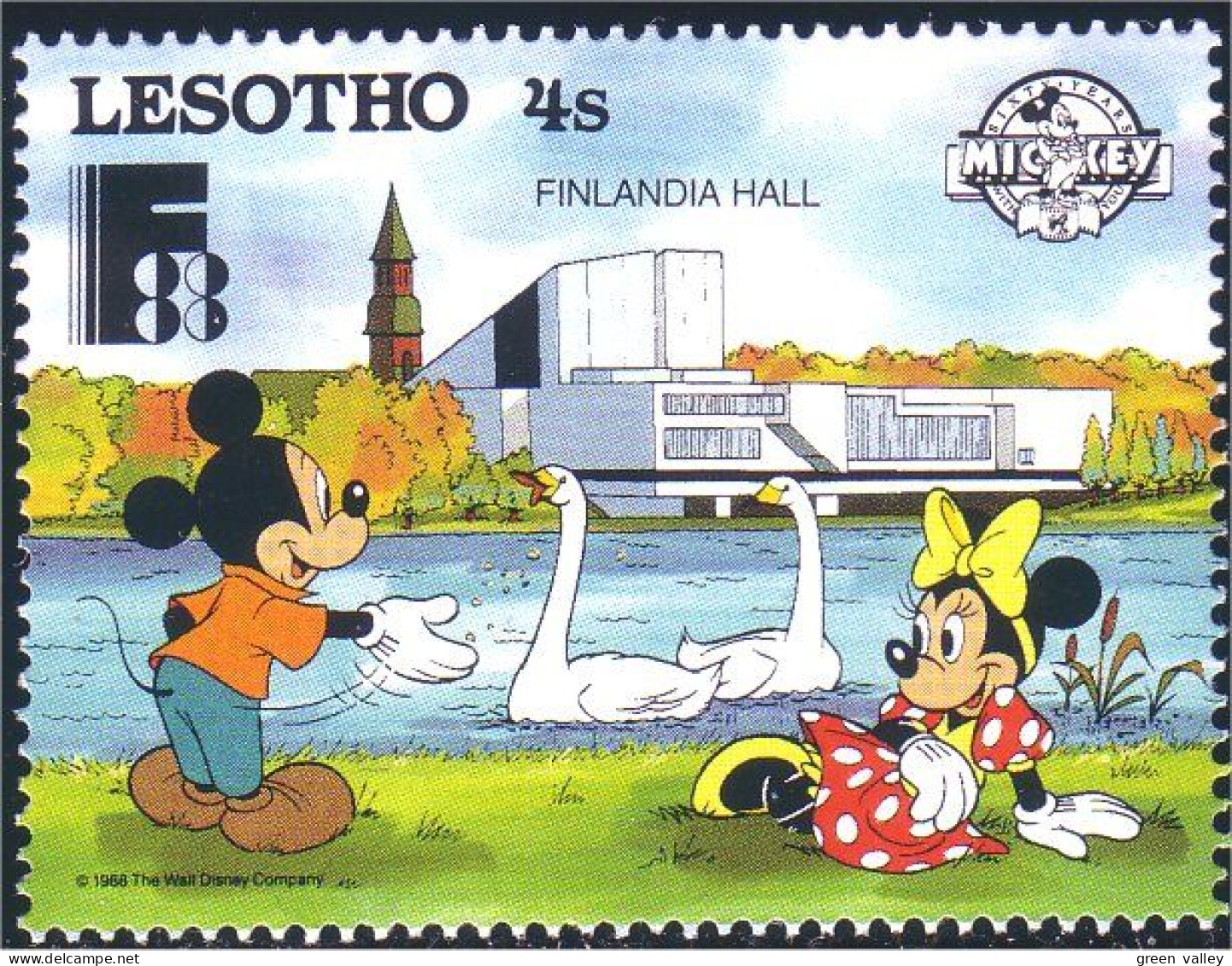 570 Lesotho Disney Finlandia 88 Mickey Minnie Cygnes Swans MNH ** Neuf SC (LES-18a) - Lesotho (1966-...)