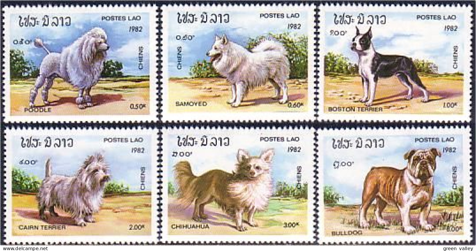 560 Laos Chiens Dogs Bulldog Chihuahua Terrier Samoyed Poddle MNH ** Neuf SC (LAO-45) - Laos