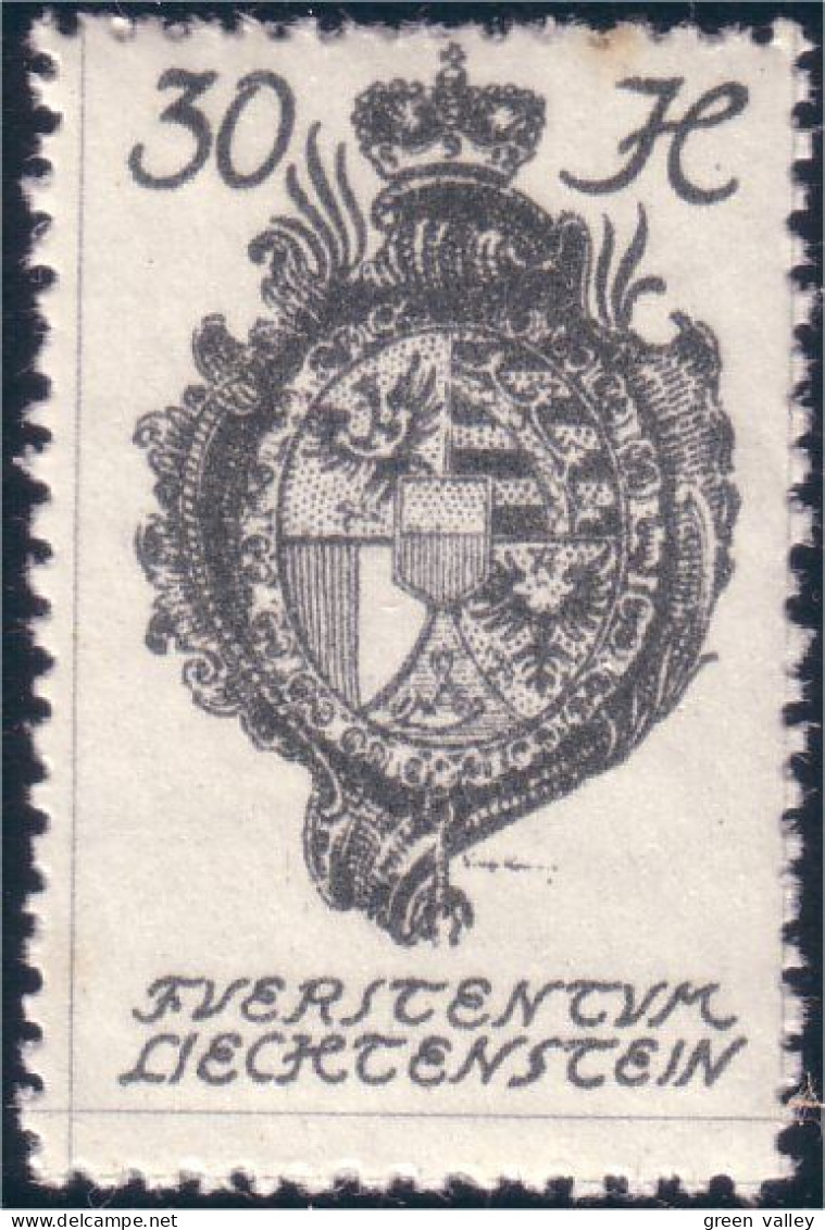 574 Liechtenstein 1920 Armoiries Coat Of Arms 30H MH * Neuf (LIE-44) - Briefmarken
