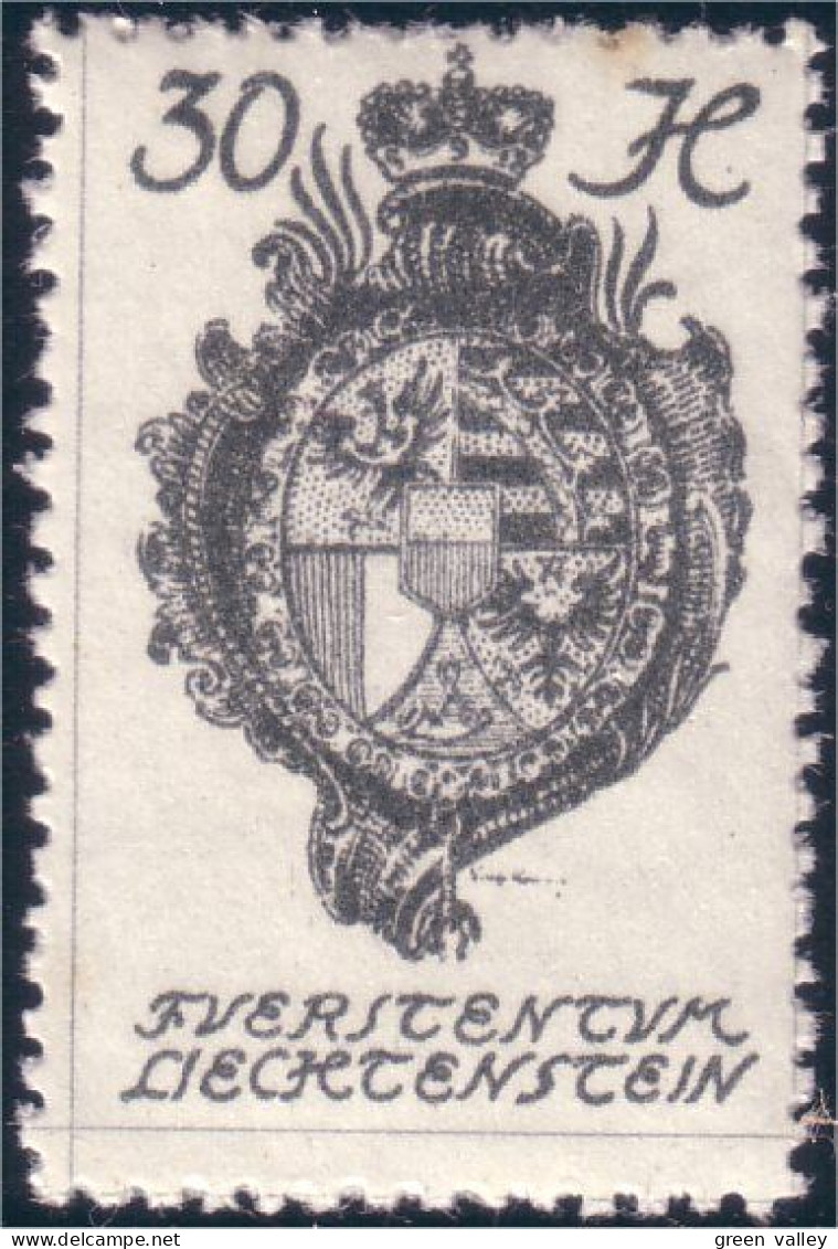 574 Liechtenstein 1920 Armoiries Coat Of Arms 30H MH * Neuf (LIE-44) - Timbres