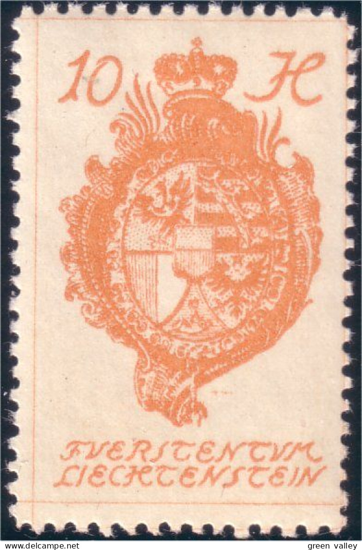 574 Liechtenstein 1920 Armoiries Coat Of Arms 10H MH * Neuf (LIE-40) - Briefmarken