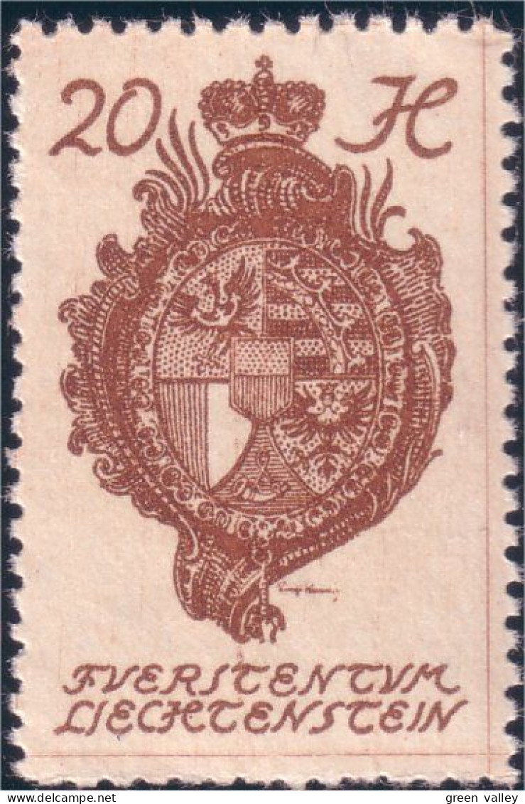 574 Liechtenstein 1920 Armoiries Coat Of Arms 20H MH * Neuf (LIE-42) - Timbres