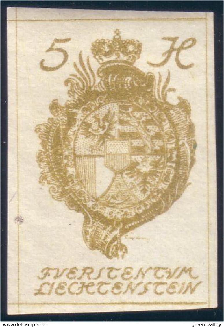 574 Liechtenstein 1920 Armoiries Coat Of Arms 5H Imperforate Non Dentelé MNH ** Neuf SC (LIE-30) - Briefmarken