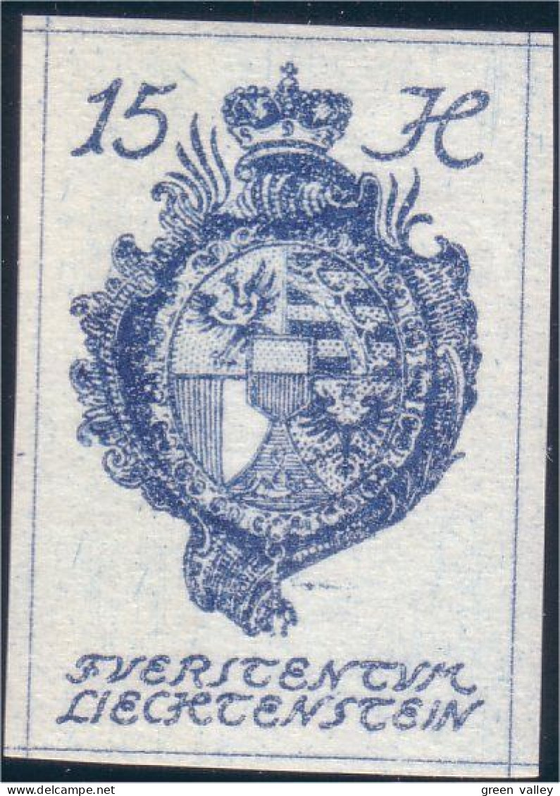 574 Liechtenstein 1920 Armoiries Coat Of Arms 15H Imperforate Non Dentelé MNH ** Neuf SC (LIE-32) - Francobolli