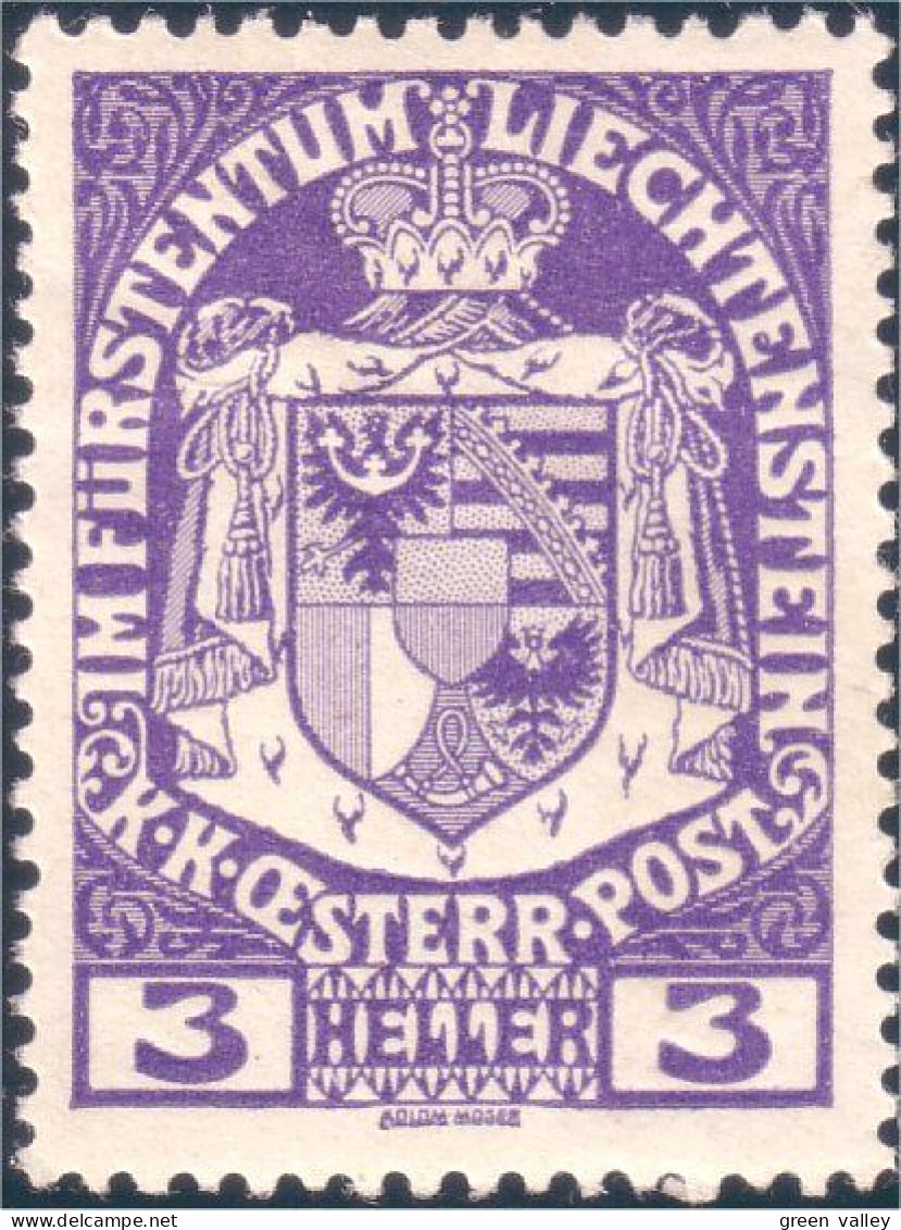 574 Liechtenstein 1917 Armoiries Coat Of Arms 3h Violet MH * Neuf (LIE-1) - Postzegels