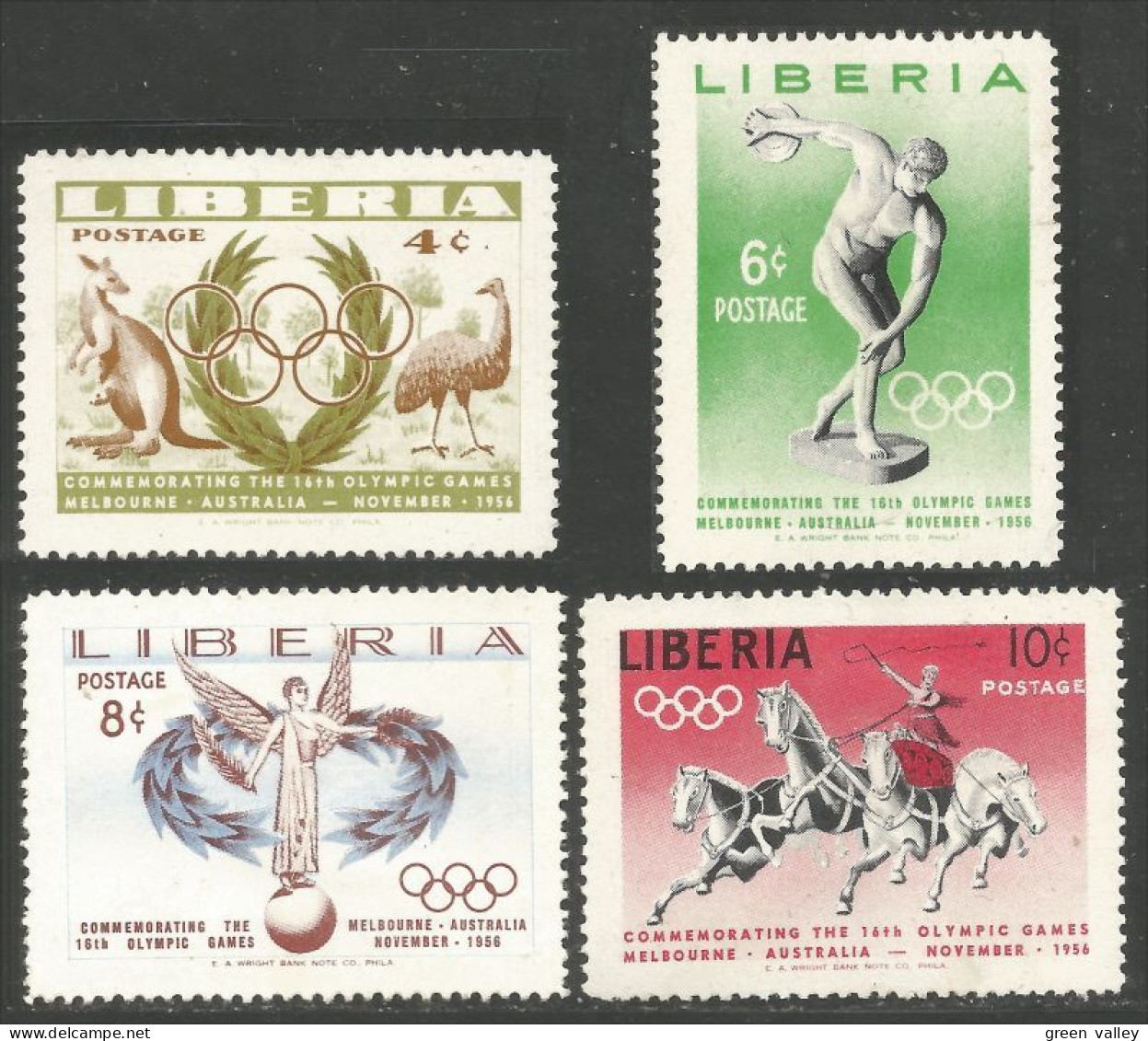 572 Liberia 1956 Melbourne Plympics Kangourou Kangaroo Emeu Emu Horse Cheval MH * Neuf (LBA-332) - Liberia