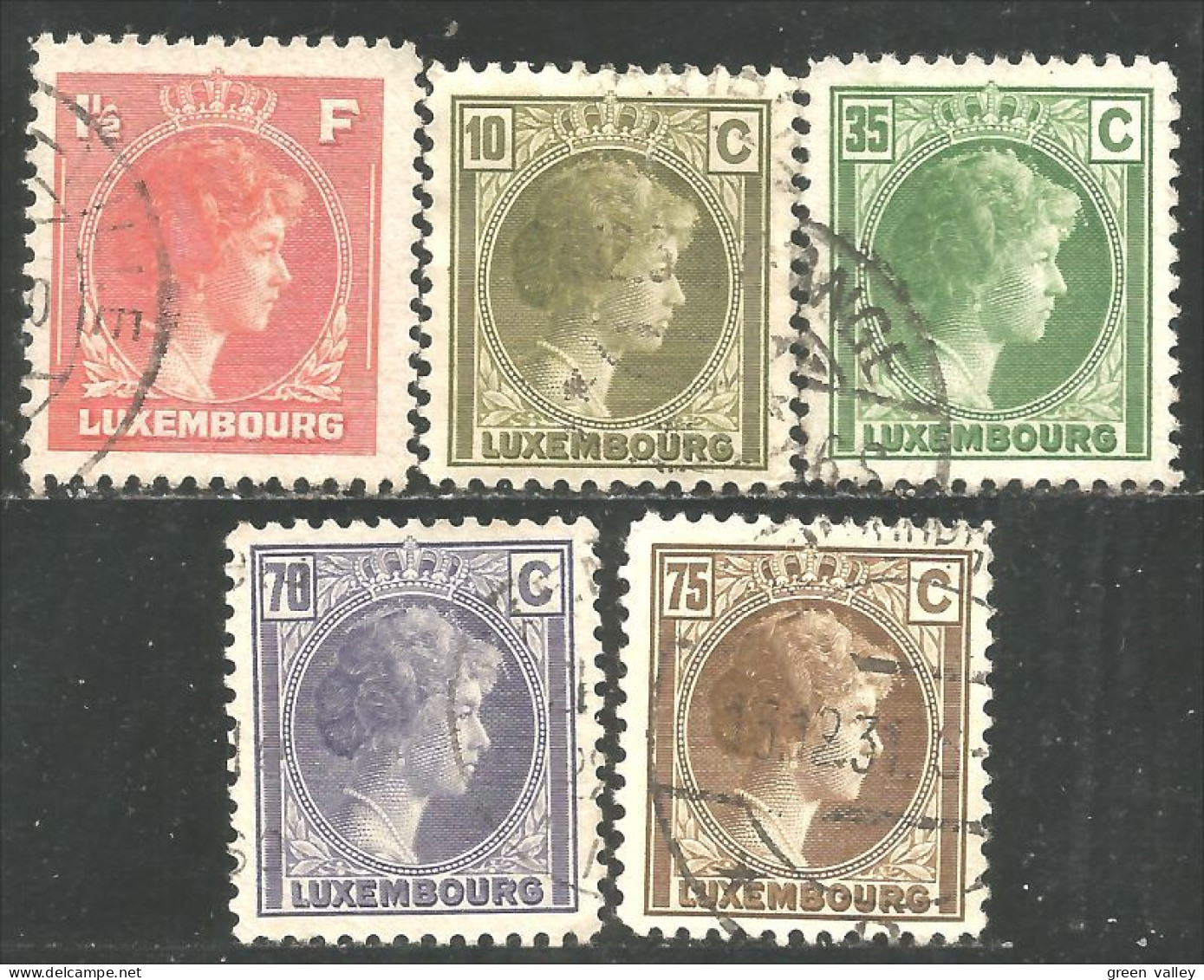 584 Luxembourg 1926 Grande Duchesse Charlotte 1 1/2c - 75c (LUX-117) - 1926-39 Charlotte Rechterzijde