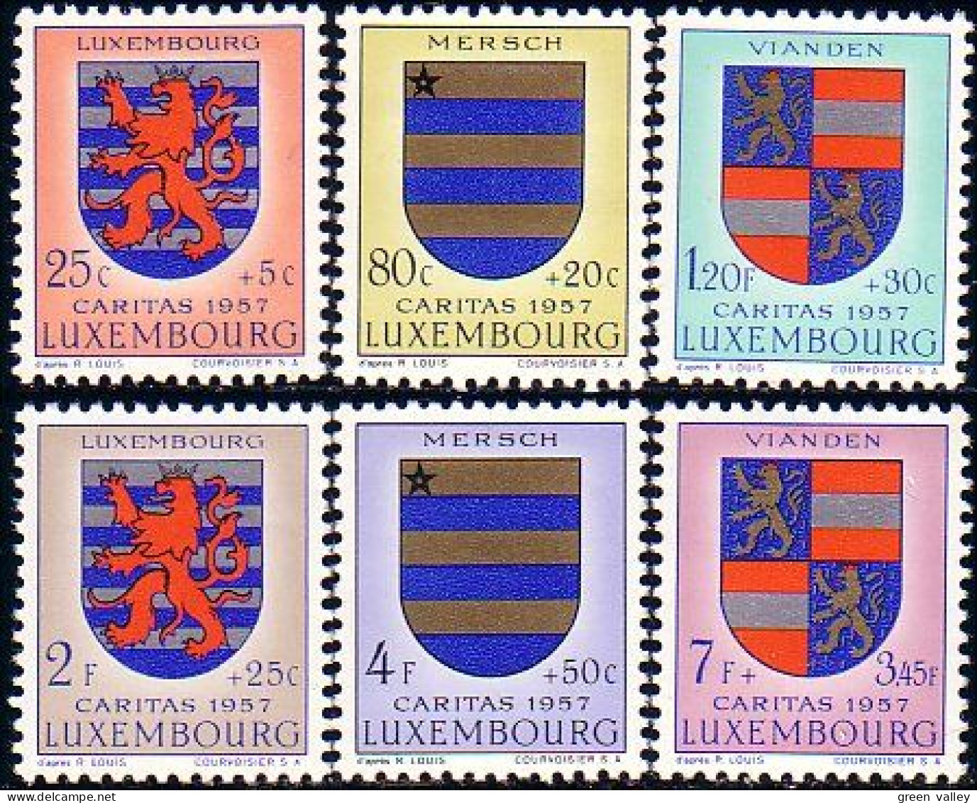 584 Luxembourg 1957 Armoiries Coat Arms Blasons Mersch Vianden MNH ** Neuf SC (LUX-40) - Briefmarken