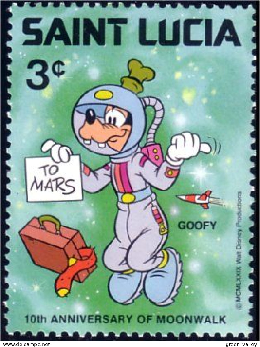 580 Saint Lucia Disney Moonwalk Dingo Goofy Mars Fusee Rocket MNH ** Neuf SC (LUC-45a) - Disney